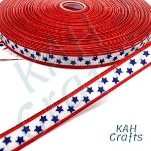 Ruban gros-grain 3/8" rouge bleu américain étoiles 4 juillet