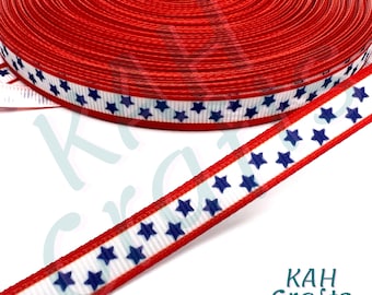 4th of July Stars USA Red Blue America 3/8" Grosgrain Ribbon