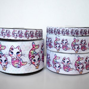 Merkitty Mercat Mermaid Cat Kitty Sea Grosgrain Ribbon You Choose Width