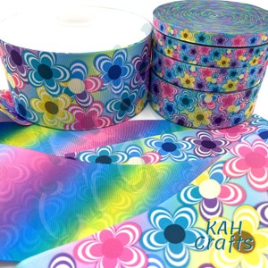 USDR bloemen pastel regenboog horizontale streep ombre enkel- of dubbelzijdig grosgrain lint, breedte naar keuze