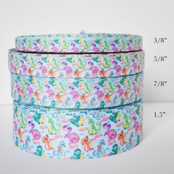 Pastel Dino Rawr Grosgrain Ribbon You Choose Width