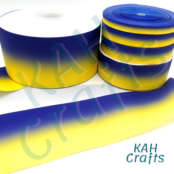 USDR Yellow to Blue Ombre Single or Double Sided Grosgrain Ribbon You Choose Width