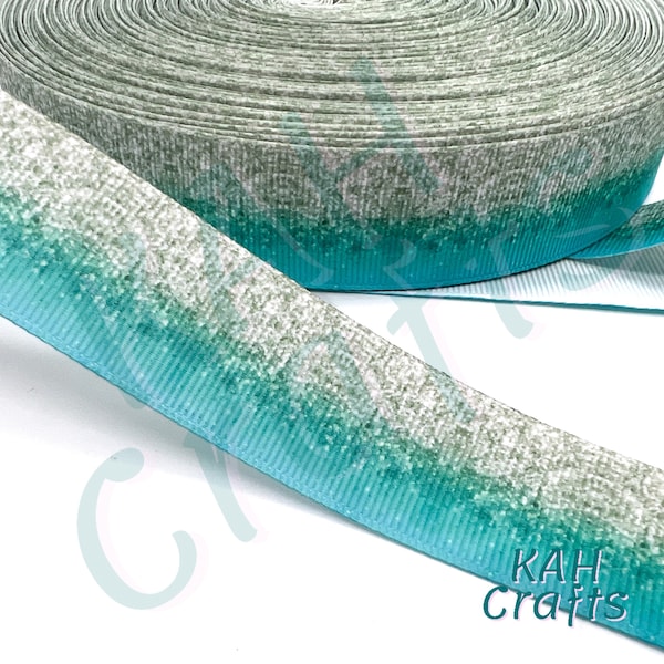 Teal Ombre Faux Glitter Look 7/8" Grosgrain Ribbon