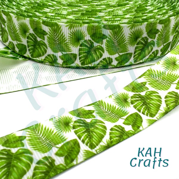 Leaves Green Tropical Banana 7/8" Grosgrain Ribbon