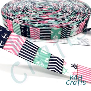Rosa und Marine Anker Nautical Ripsband Sie wählen Breite