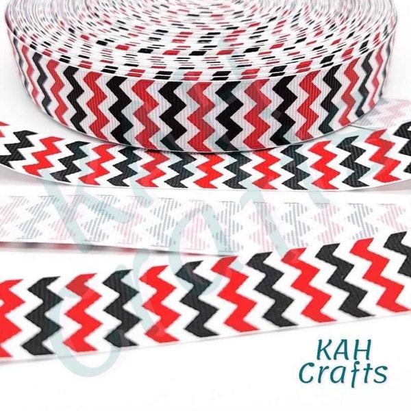 Black Red White Chevron 7/8" Grosgrain Ribbon
