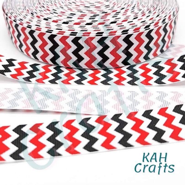 Black Red White Chevron 7/8" Grosgrain Ribbon