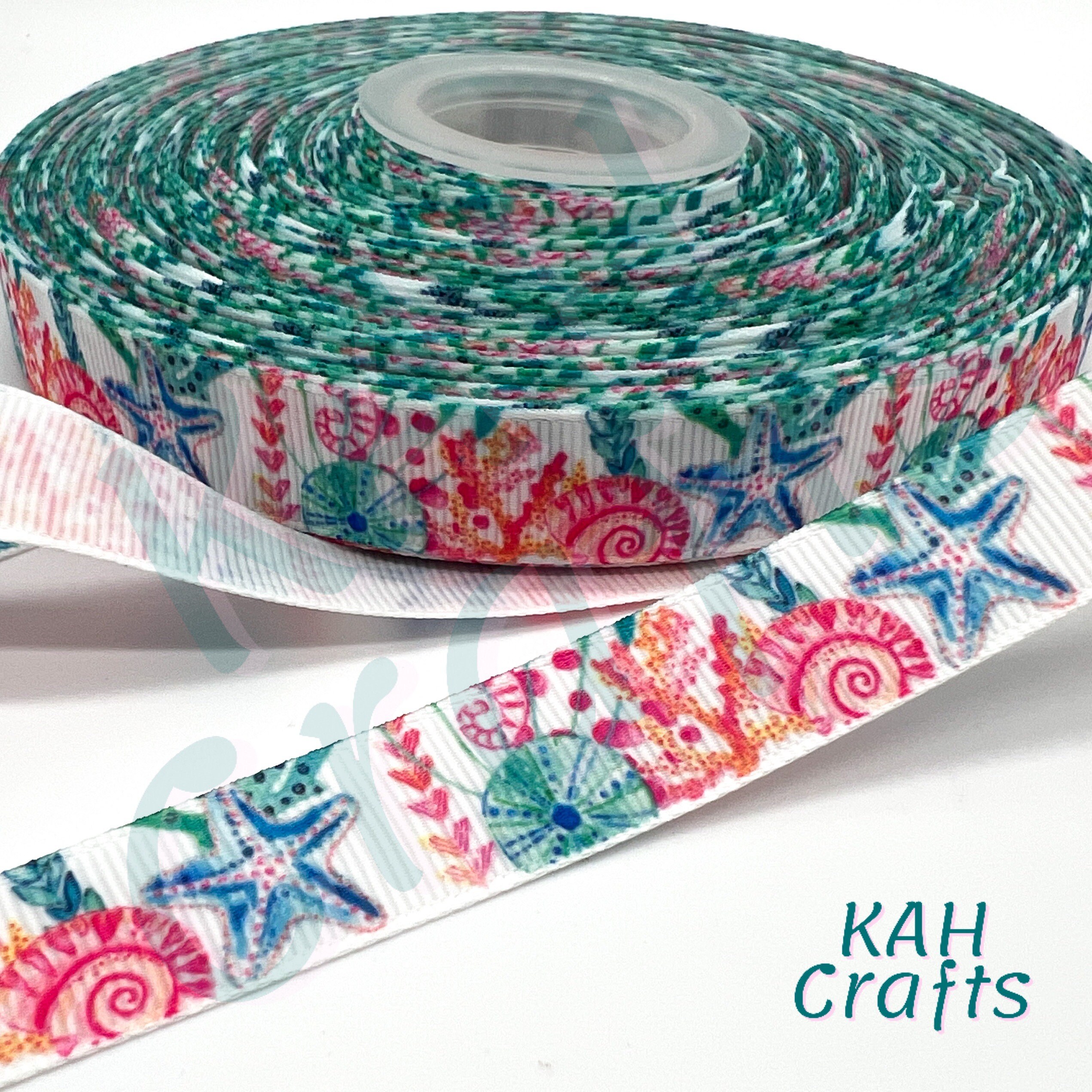 Sandhill Ribbons Beach Seashells Starfish Sand Dollar Grosgrain Ribbon You Choose Width ...