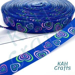 Corazones Amor Día de San Valentín Azul Rosa Verde Lima Cinta Grosgrain de 5/8&quot;