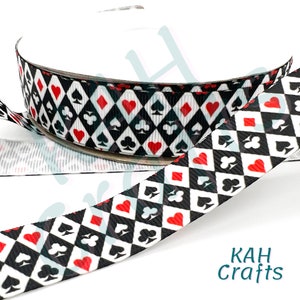 Nastro grosgrain da 7/8" con cuori e diamanti, carte Spade Club