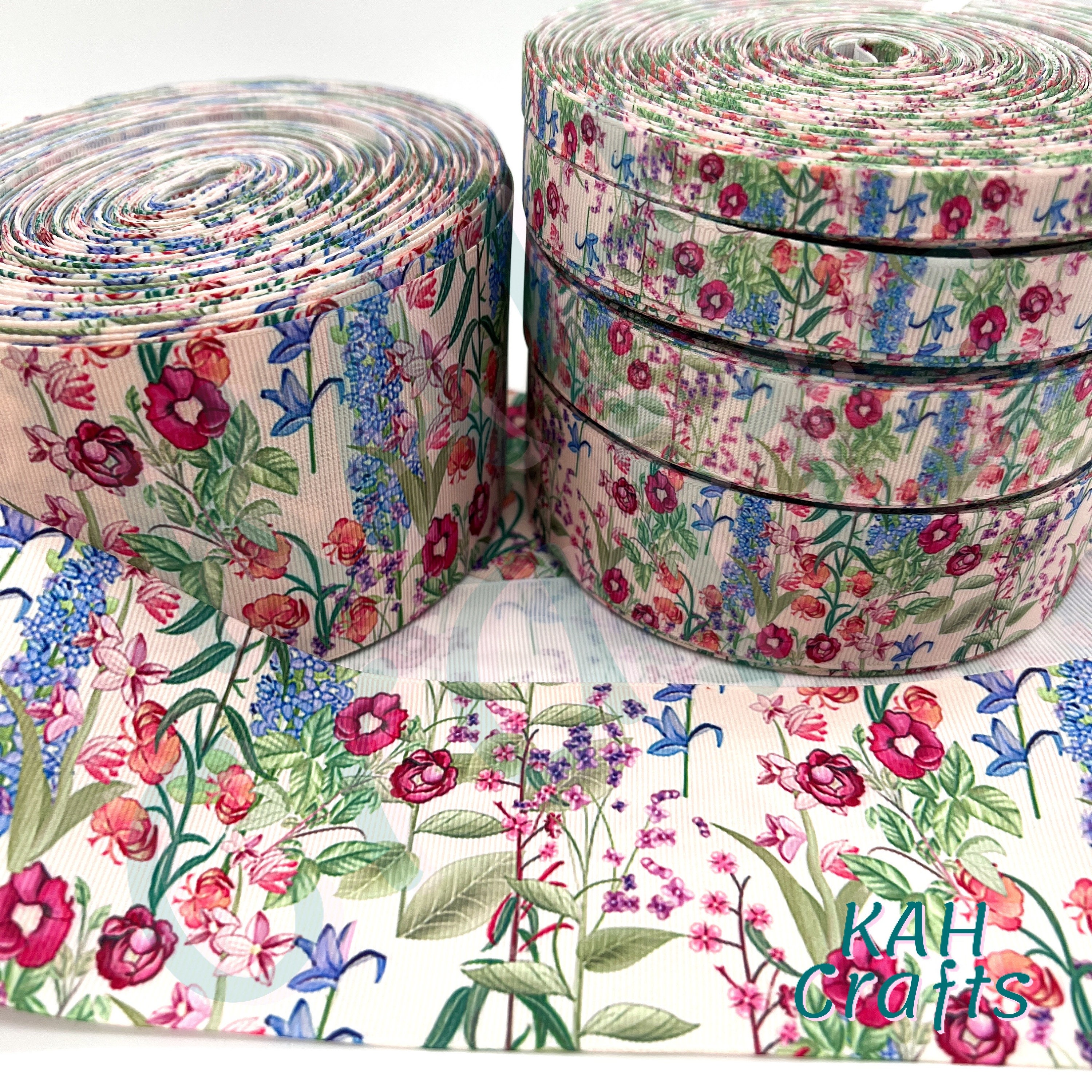 Nastro grosgrain con fiori di campo. Scegli la larghezza.
