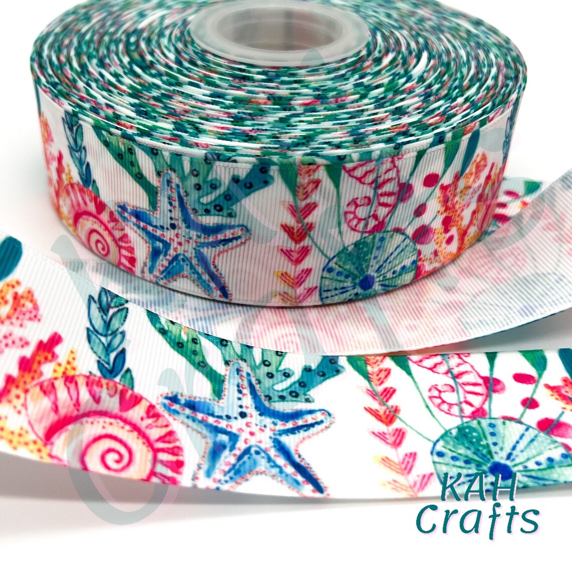 Beach Seashells Starfish Sand Dollar Grosgrain Ribbon You Choose Width ...