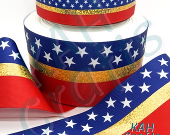 Stars Stripes 4th of July American Foil Grosgrain You Choose Width