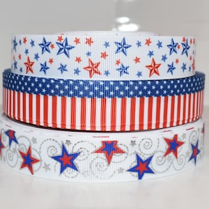 4 de julio Estrellas Bandera de EE. UU. Cinta de grosgrain de 7/8" que elijas