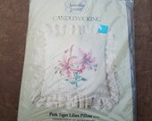 Tiger Lilies Candlewicking Pillow Kit, Pink Tiger Lilies Pillow Vintage Kit 80146 - Unopened Craft Kit - CK0544