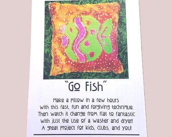 Rag Quilt Pillow Pattern, Go Fish Design, Rag Quilting, Raggedy Reverse Applique, RARE UNCUT Pattern - QP6413