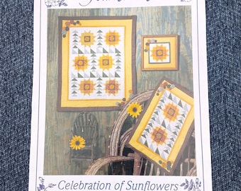 Sunflower Quilt Pattern, Floral Wall Hangings, Celebration of Sunflowers, Four Corners, OOP Vintage Pattern - QP2739