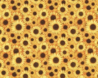 Floral Fabric, Sunflower Print, All Over Sunflowers Medium Sized, NEW Fabric Off the Bolt BTHY - 1/2 Yard - NF4482