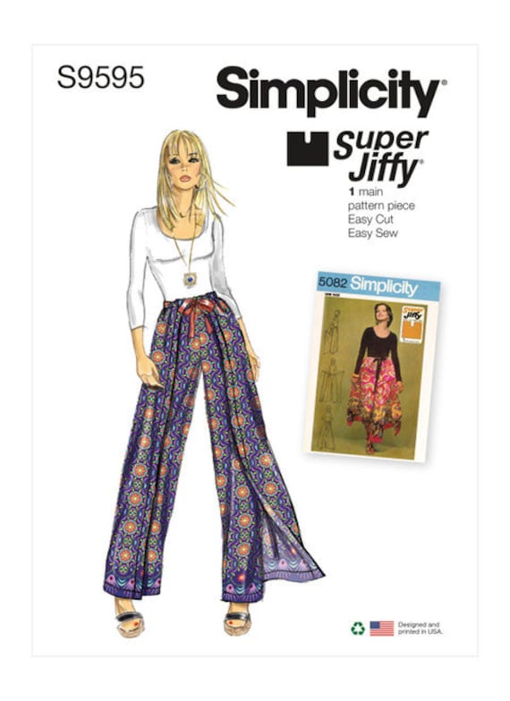 Wrap Pants Pattern, Pants Skirt, Super Jiffy One Piece, 1970s Wraparound,  Vintage Style, Simplicity 9595, One Size, NEW Pattern NP4055 