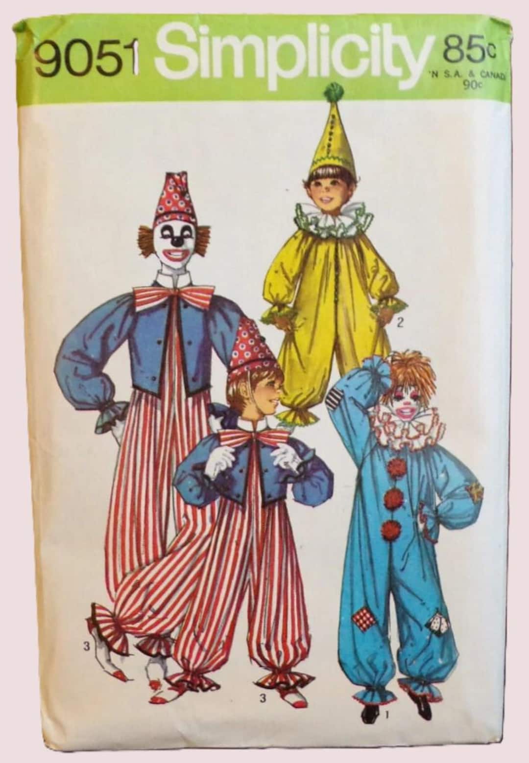 Retro Clown Costume Pattern, 1970s Clown, Simplicity 9051, Adult Large ...