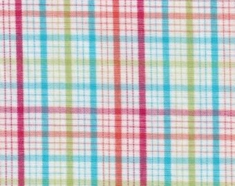 Small Plaid Apparel Fabric, Red Orange Turquoise Green White, Fabric Finders, 60 Inch Wide, New OOP Fabric BTHY - Per HALF Yard - NF5550