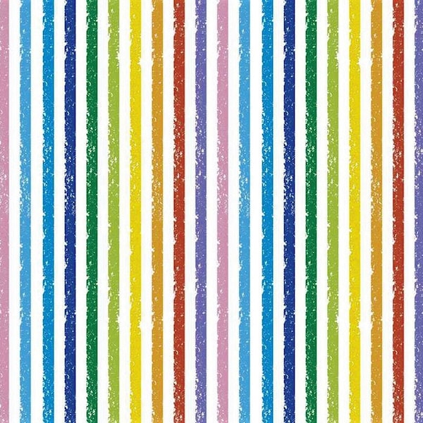 Rainbow Crayon Striped Fabric, Licensed Crayola Multi Color Stripes on White, by Riley Blake, NEW OOP Fabric BTHY - 1/2 Yard - NF4597