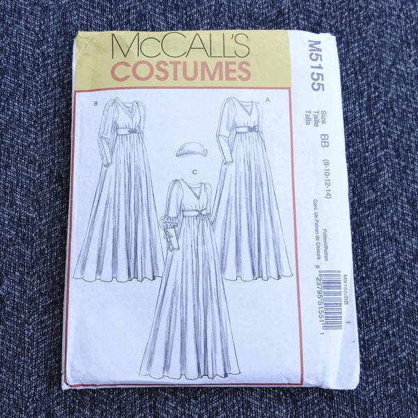 Costume Pattern, Renaissance Medieval Bridal Gown with Headpiece, McCalls 5155, Misses Sizes 8 to 14, UNCUT OOP Pattern - CP4705