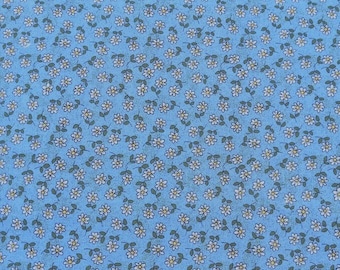 Vintage Daisy Floral Fabric, Small Daisies Allover Print on Blue, Rare OOP Vintage Fabric BTHY - Per HALF Yard - VW3633