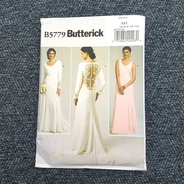 Wedding Dress Pattern, Simple Lined Evening Gown, Elegant Feminine Bridal Gown, Butterick 5779, Sizes 4 to 12, NEW Pattern - NP2485