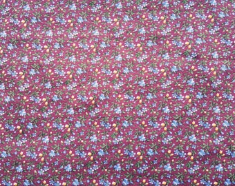 Vintage Fabric, Calico Floral Fabric, Burgundy Small Floral Print, 1980s Calico Design, True Vintage Fabric, 7/8 Yard - VW3135
