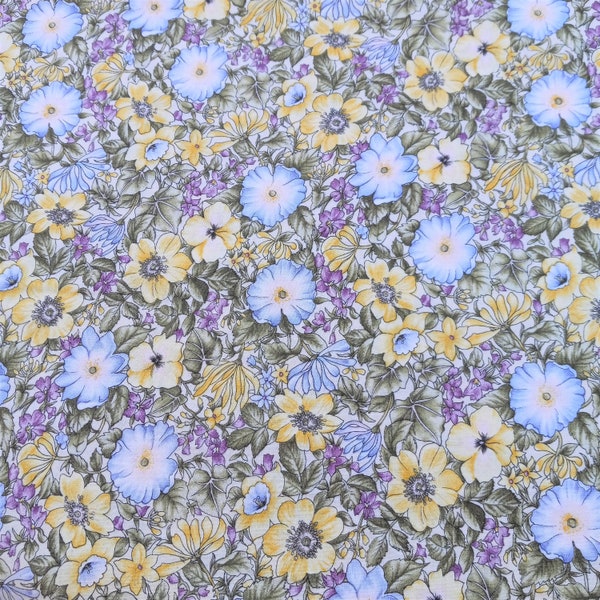 Yellow Floral Fabric, Lavender Blue Purple Green, Les Jardins by Hoffman, Spring Summer OOP Fabric BTHY - 1/2 Yard - CF3287