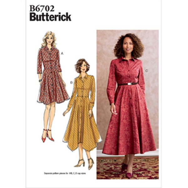 Shirt Dress Pattern, 1980s Style, Modest Dress, Button Down Front, Butterick 6702, Misses Sizes 6 to 14, NEW Pattern - NP4522