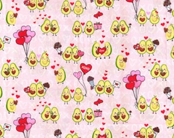Avocados Heart Balloons, Valentines Avocados in Love Pink Fabric, NEW OOP Holiday Fabric BTHY - 1/2 Yard - HF5583