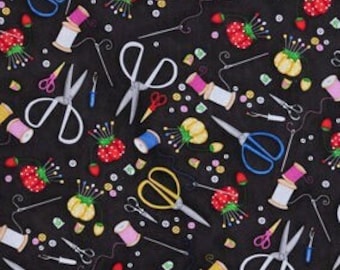Sewing Tools Notions Blackboard Fabric, Quilting Room, Craft Apron, Sewing Machine Cover, Sew Studio, NEW Fabric BTHY - HALF Yard - NF4505
