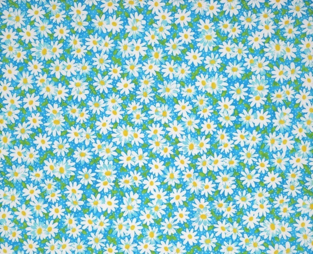 Teal Floral Fabric Daisy Fabric White Daisies NEW Fabric Etsy