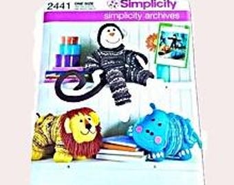 Vintage Yo-Yo Toy Pattern, Monkey Lion Hippo, Handmade Crafts, Simplicity 2441, Reprint, RARE UNCUT OOP Pattern - UP5148