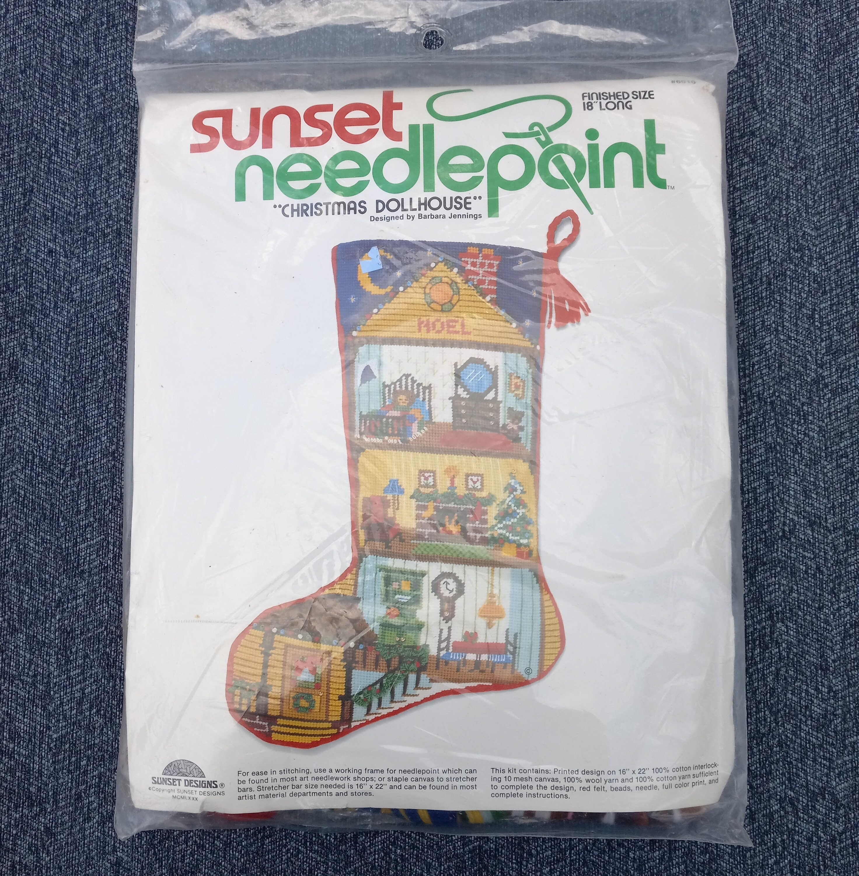 Sunset Over the Rooftops Needlepoint Stocking Kit 6003 Santa Sled Vintage