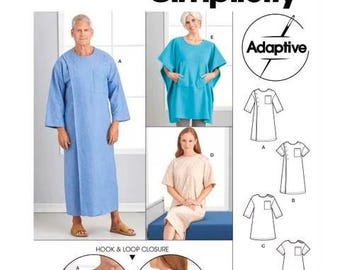 Recovery Gown and Bed Robe Pattern, Medical Care Gown, Home Care Patient, Simplicity 9490, Unisex XS-M, NEW Pattern - NP3308