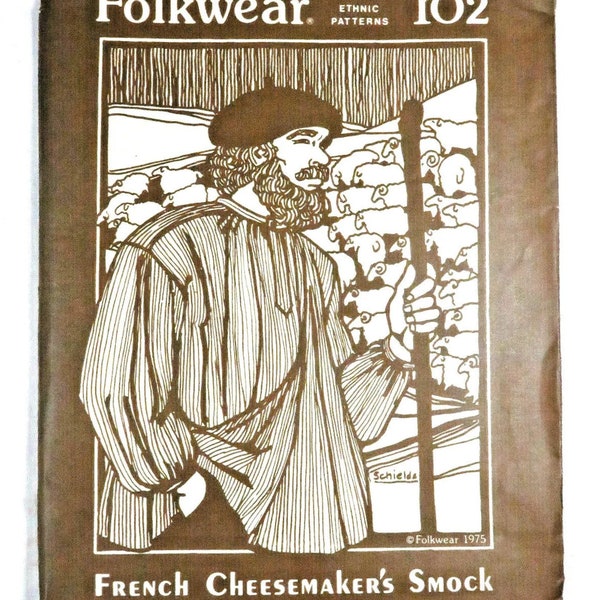 French Cheesemakers Smock Pattern, Folkwear Pattern 102, Womens Mens Avg and Tall Sizes, UNCUT RARE Vintage Pattern - VP5239