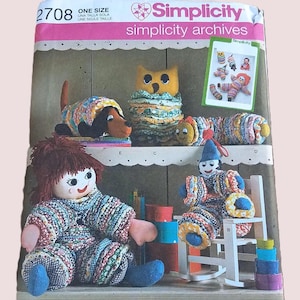 Vintage Yo Yo Childrens Soft Toys Pattern, Doll, Clown, Owl, Caterpillar, Dog, Simplicity 2708, RARE NEW OOP Paper Pattern - NP2083