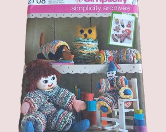 Vintage Yo Yo Childrens Soft Toys Pattern, Doll, Clown, Owl, Caterpillar, Dog, Simplicity 2708, RARE NEW OOP Paper Pattern - NP2083