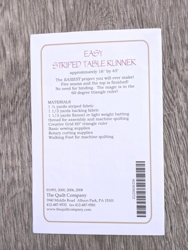 Easy Striped Table Runner Quilt Pattern, the Quilt Company, Quick ...