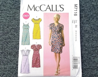 Vintage Style Dress Pattern, Empire Waist, Gathered Bodice, McCalls 7116, Misses Sizes 8 to 16, NEW OOP RARE Dress Pattern - NP2533