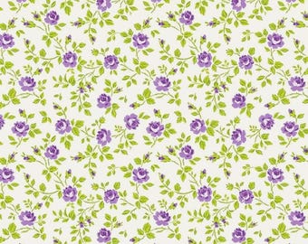 Purple Rose Floral Fabric, Tossed Roses Cream, Hydrangea Garden, Jennifer Bosworth, Riley Blake, NEW Fabric BTHY - Per HALF Yard - NF6380