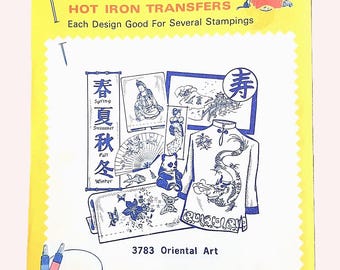 Vintage Embroidery Hot Iron Transfers, Oriental Art, Asian Embroidery Designs, Aunt Marthas, RARE Partially Cut Vintage Transfers - VP2194
