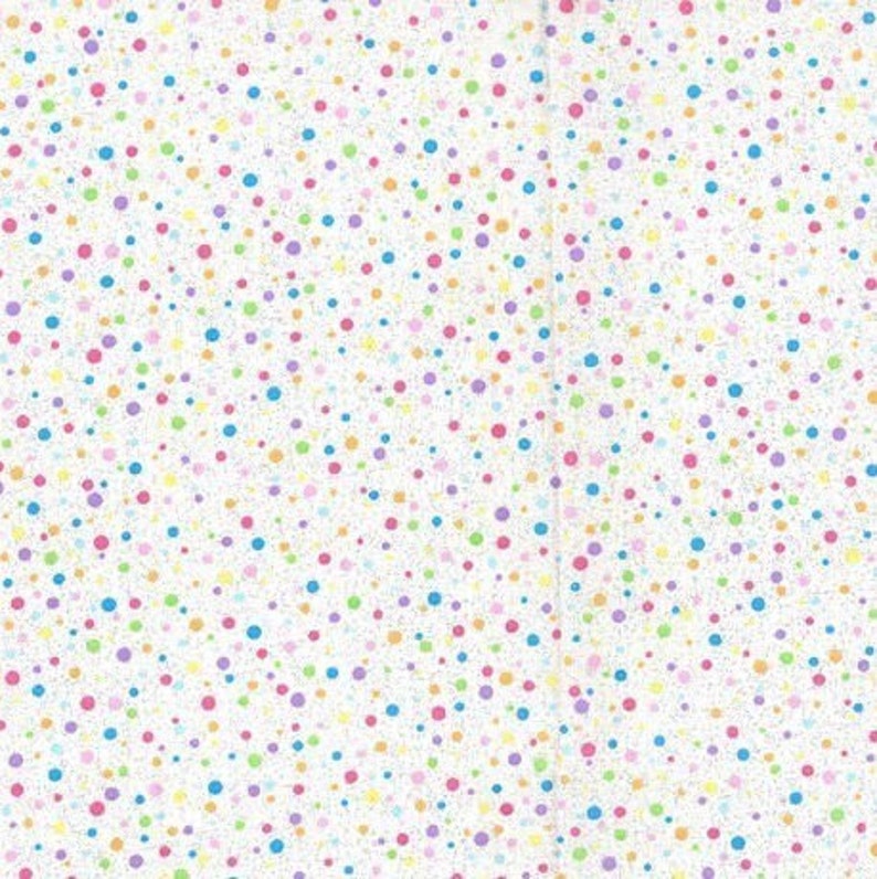 Easter Polka Dot Fabric, Pastel Dots with Glitter, Random Rainbow Dots on WHITE, NEW Fabric off the Bolt BTHY 1/2 Yard NF3257 image 2