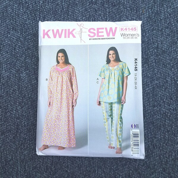 Womens Plus Size Nightgown and Pajamas Pattern, Kerstin Martensson, Kwik Sew 4145, Sizes 1X to 4X, UNCUT OOP RARE Pattern - UP4907