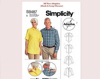 Adaptive Tailored Shirt Pattern, Long or Short Sleeves, Simplicity 9487, Unisex Xs to Xl, Rare NEW OOP Pattern - NP6336