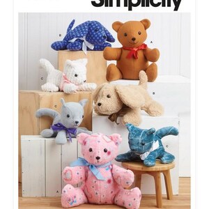 Bear, Puppy, Kitten Patterns, Stuffed Animals, Childrens Stuffies, Soft Toys, Simplicity 9360, RARE UNCUT Craft Pattern - UP3759
