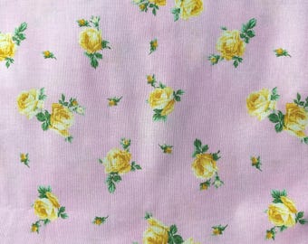 Yellow Roses on Pink Floral Fabric, Pink Yellow Green, Romantic Medium Floral, Boundless, Rare NEW Fabric BTHY - Per HALF Yard - NF6062